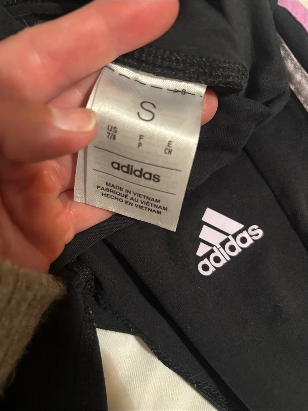 adidas Black Leggings with Pink Side Stripes